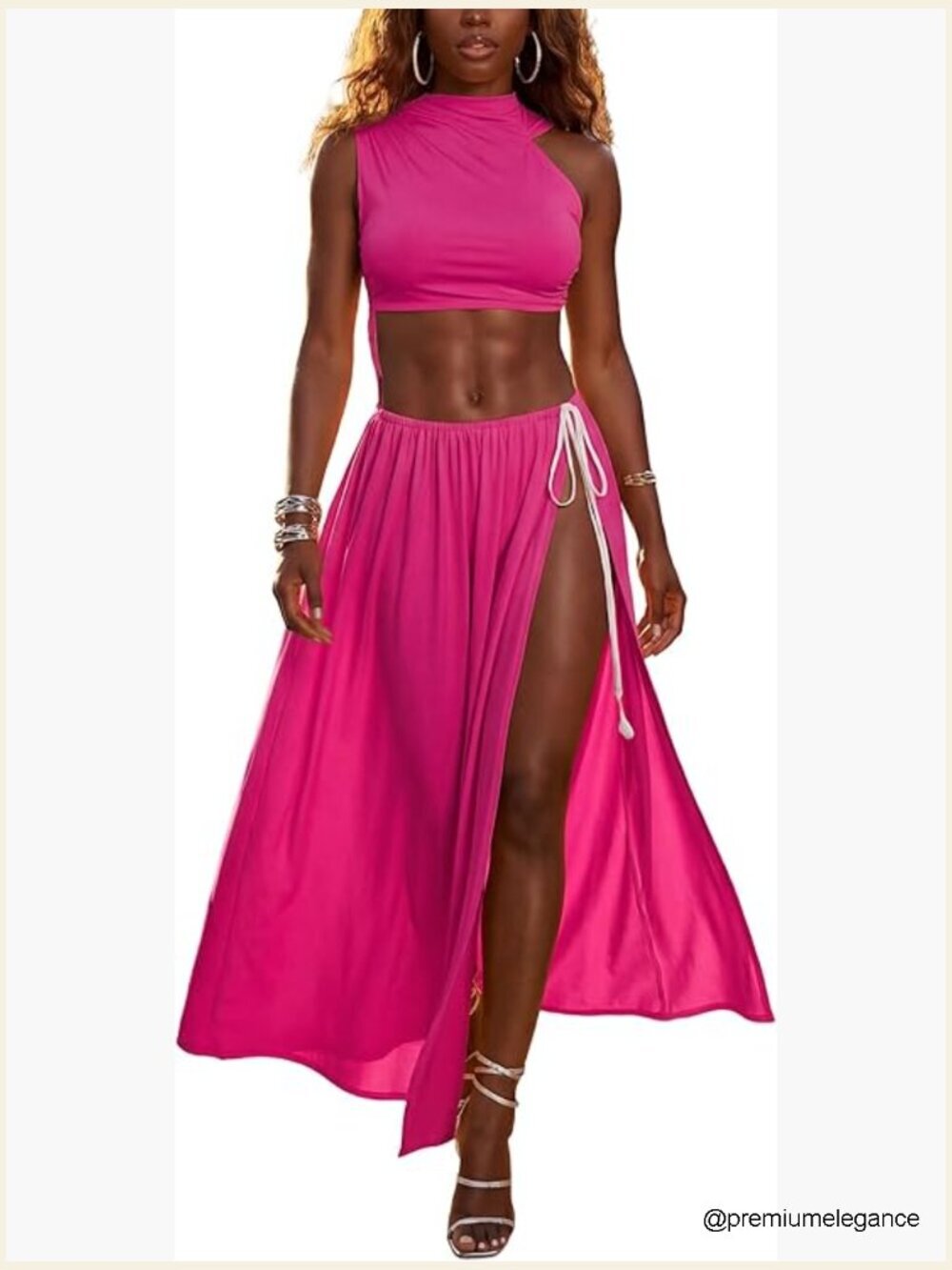 Sleeveless Maxi Dress with Cutout and High Slit, Flowy Summer Party Outfit